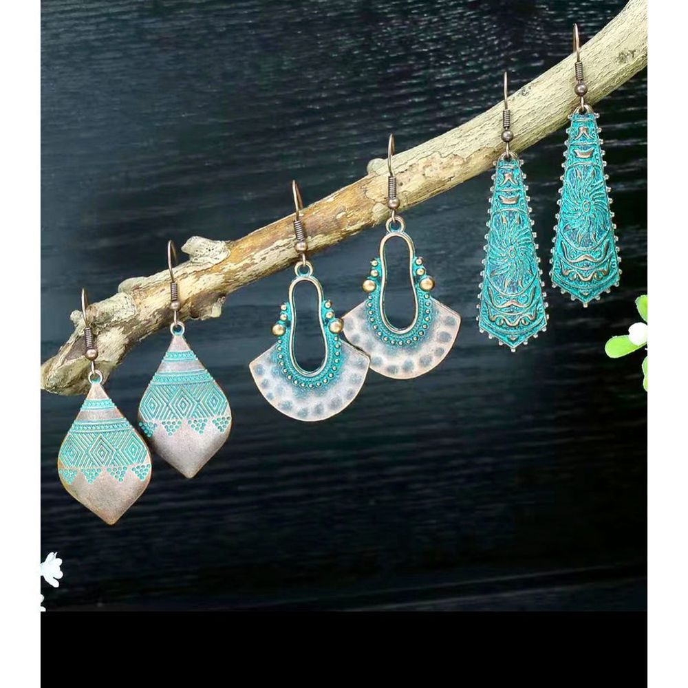 NEW 3 Pairs Boho Geometric Ancient Copper Earrings